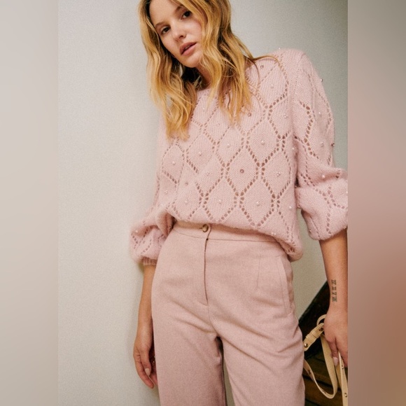 Sezane Sweaters - Sezane FEDERICA JUMPER Mohair Knit Long Sleeve Crew Neck Embellished Size S NWT